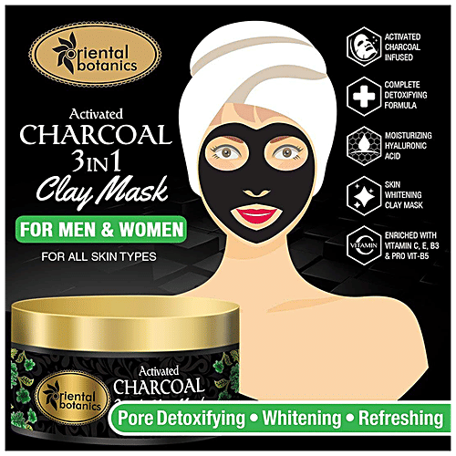 Oriental Botanics Activated Charcoal 3-In-1 Clay Mask With Vitamin C, Menthol and Charcoal, 100 g