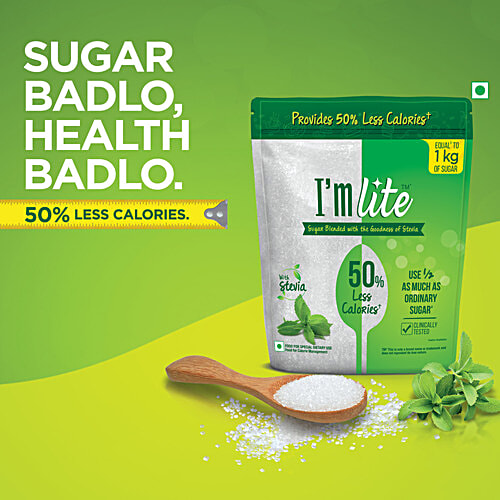 I'm lite 50% Less Calories Sugar/Sakhar, 500 g Pouch Natural Ingredients, Zero Fat