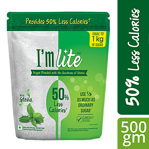 I'm lite 50% Less Calories Sugar/Sakhar, 500 g Pouch Natural Ingredients, Zero Fat