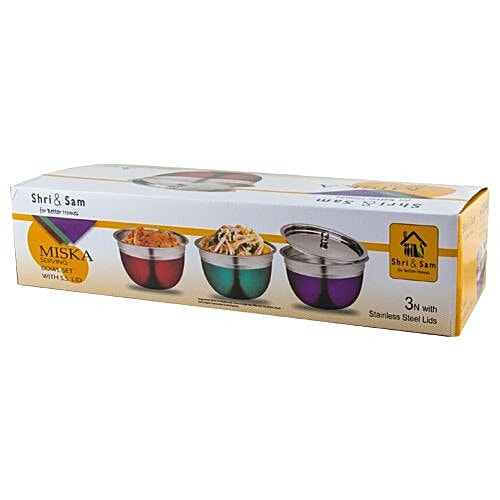 Shri & Sam Multicolor Stainless Steel Miska Serving Bowl, Set of 3  