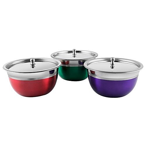 Shri & Sam Multicolor Stainless Steel Miska Serving Bowl, Set of 3  