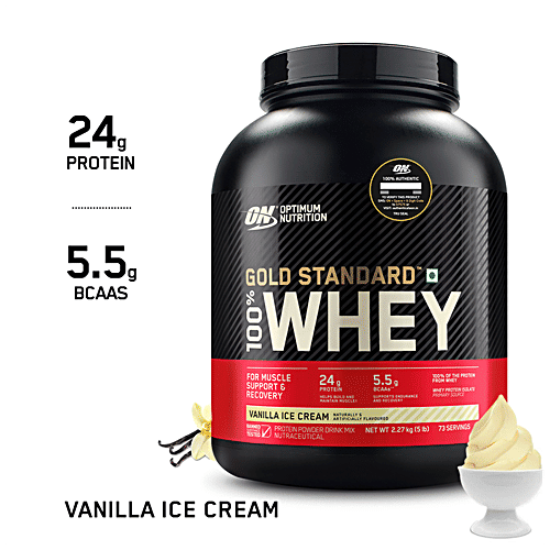 Optimum Nutrition Gold Standard Whey Protein Isolate - Vanilla Ice Cream, Muscle Recovery, 2.27 Kg Tub Muscle Recovery