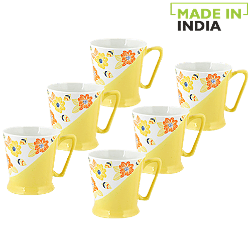 Buy Raja Chai/Tea/Coffee Mugs ZSeries, Yellow & White Floral Online