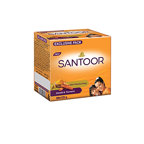 Santoor Skin Moisturizing Sandal & Turmeric Bathing Soap, 125 g (Pack of 8) 