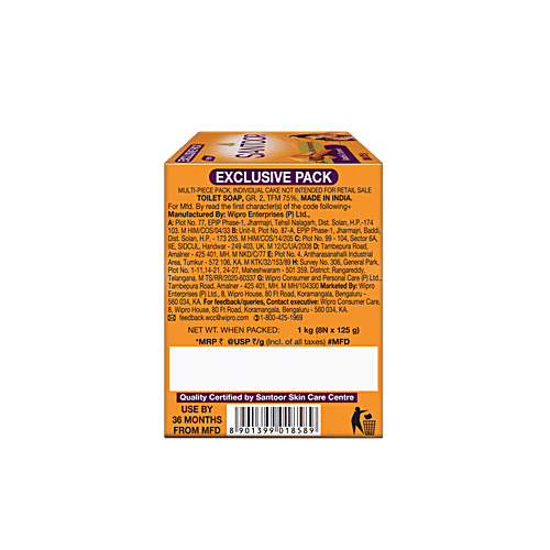 Santoor Skin Moisturizing Sandal & Turmeric Bathing Soap, 125 g (Pack of 8) 