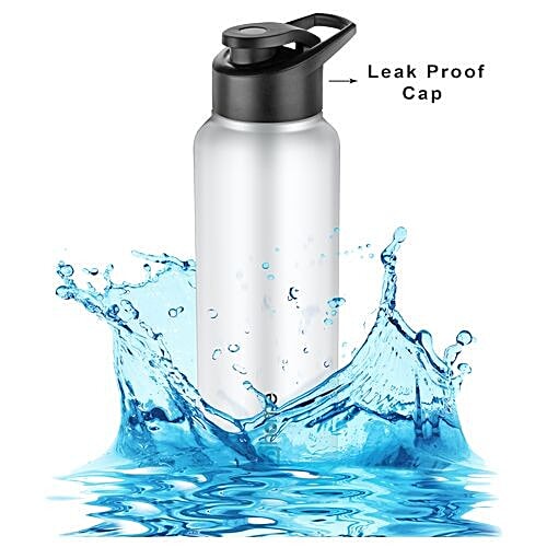 bb home Frost Stainless Steel Water Bottle With Sipper Cap - White Matt Finish, PXP 1004 CQ, 750 ml Leak Proof Cap
