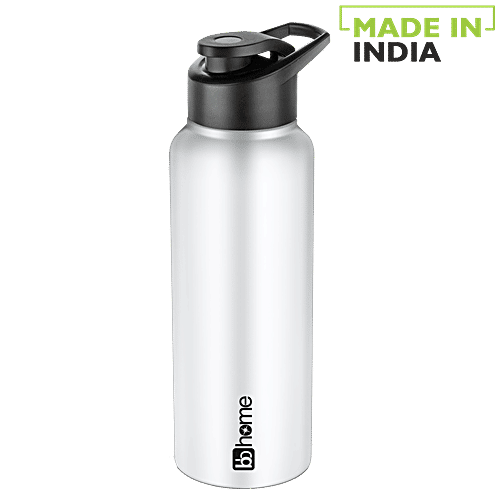 bb home Frost Stainless Steel Water Bottle With Sipper Cap - White Matt Finish, PXP 1004 CQ, 750 ml Leak Proof Cap