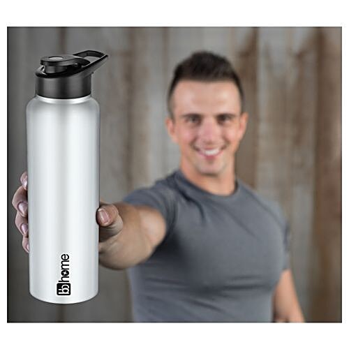 BB Home Frost Stainless Steel Bottle With Sipper Cap - White Matt Finish, PXP 1004 DQ, 1 L  
