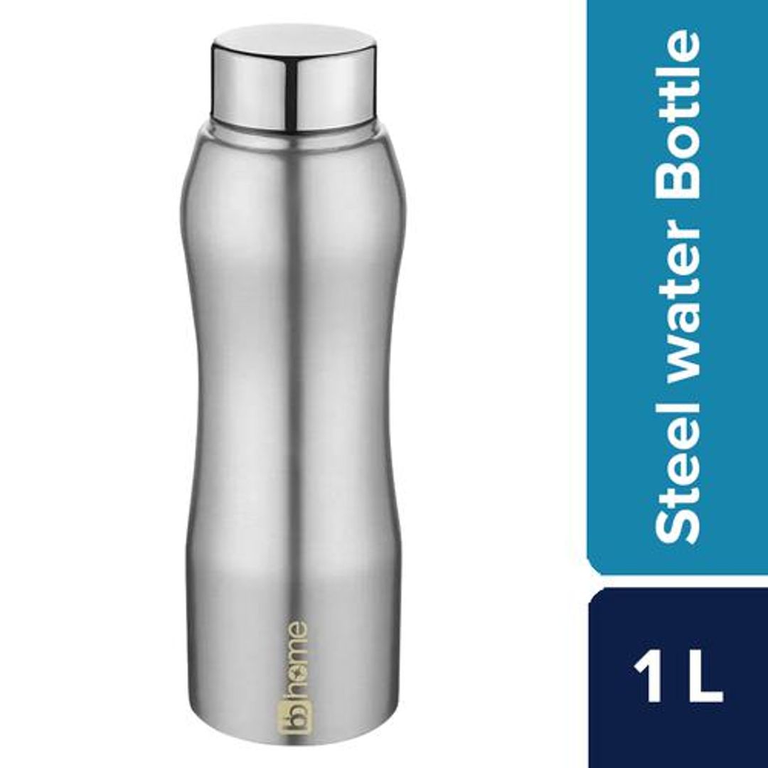 BB Home Trendy Stainless Steel Water Bottle With Steel Cap - Steel Matt Finish, 1 L 