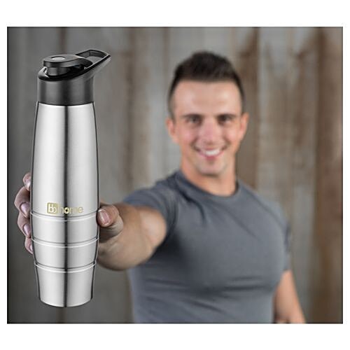 BB Home Aqua Stainless Steel Bottle With Sipper Cap - Steel Matt Finish, PXP 1003 DQ, 1 L  