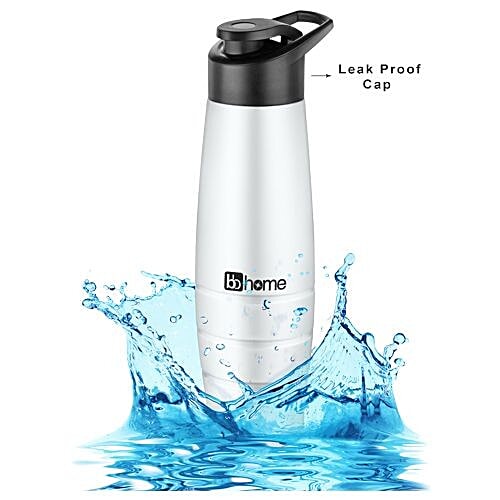 BB Home Aqua Stainless Steel Bottle With Sipper Cap - White Matt Finish, PXP 1003 DQ, 1 L  