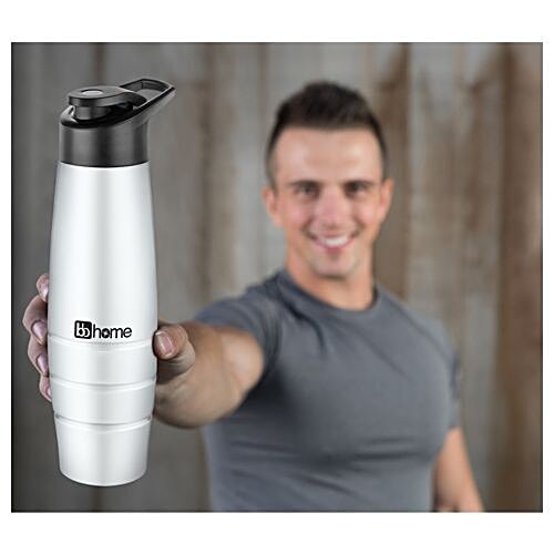 BB Home Aqua Stainless Steel Bottle With Sipper Cap - White Matt Finish, PXP 1003 DQ, 1 L  