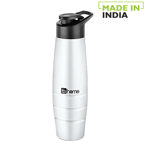 BB Home Aqua Stainless Steel Bottle With Sipper Cap - White Matt Finish, PXP 1003 DQ, 1 L  