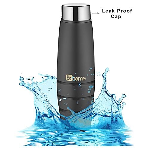 BB Home Aqua Stainless Steel Bottle With Steel Cap - Black Colour, PXP 1003 DV, 1 L  