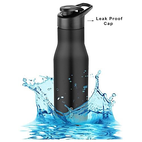 BB Home Puro Stainless Steel Bottle With Sipper Cap - Black Colour, PXP 1008 CQ, 750 ml  