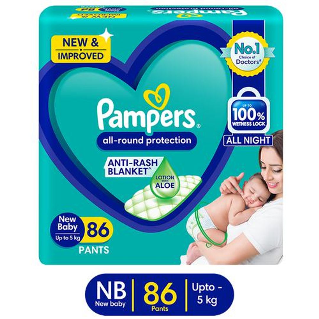 Pampers  All-Round Protection Diaper Pants - New Baby, Up to 5 kg, Anti-Rash, Ultra Absorb, Leakage Prevention for upto 12 Hours, 86 pcs 