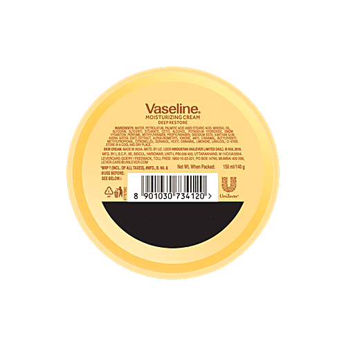 Vaseline Deep Restore Moisturizing Cream - Soft, Smooth Skin, 100% Pure Oat Extracts, 150 ml