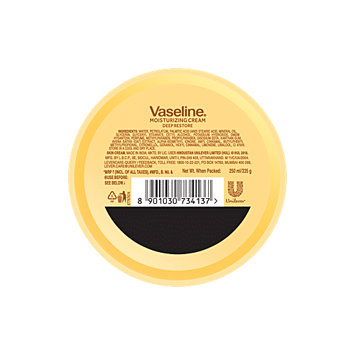 Vaseline Deep Restore Moisturizing Cream - Soft, Smooth Skin, 100% Pure Oat Extracts, 250 ml  