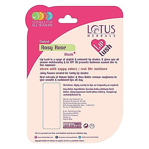 Buy Lotus Herbals Lip Lush Rosy Rose Blush SPF 20 Online at Best Price bigbasket