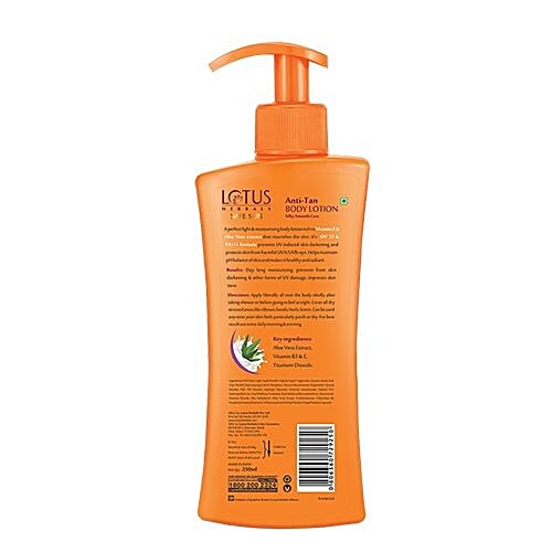 Lotus Herbals Safe Sun SPF 25 PA +++ Anti-Tan Body Lotion - All Skin Types, Aloe Vera Extracts, 250 ml  