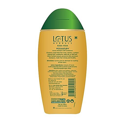 Lotus Herbals Kera-Veda Hennapura Shampoo with Conditioner - Henna , Normal to Dry Hair, 200 ml  Cleanses Scalp