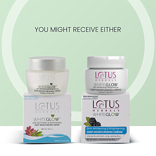 Lotus Herbals WhiteGlow Deep Moisturizing CrÃ¨me, SPF20 PA+++, Suitable for Normal to Dry Skin, 60 g  