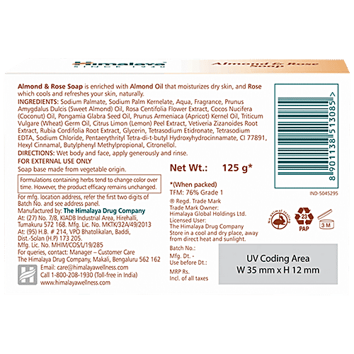 Himalaya Almond & Rose Soap Value Pack, 125 g (Pack of 4, Save Rs. 20/-) 