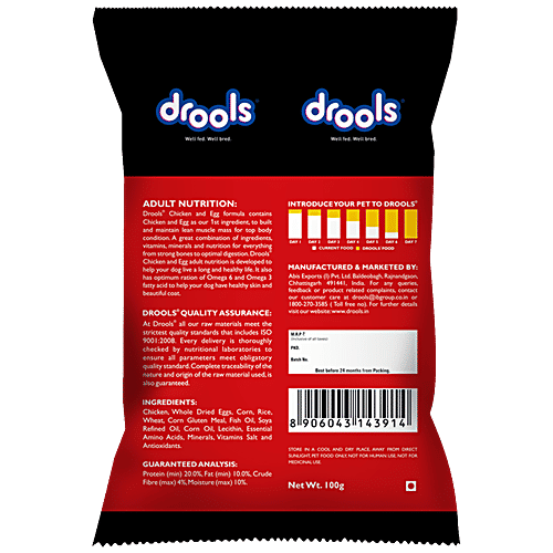 Drools Dog Food - Chicken & Egg, Adult, 100 g  20% Protein, 10% Fat