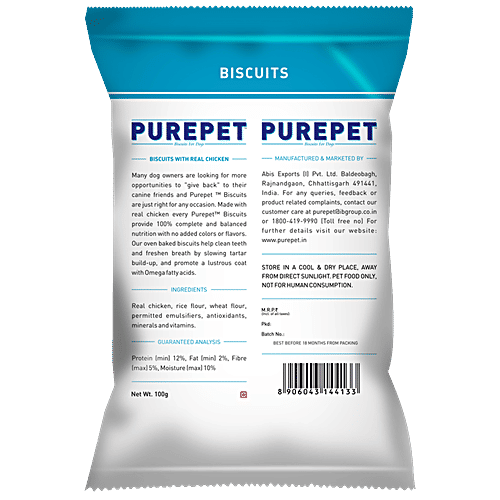 Purepet Dog Treats - Real Chicken Biscuits, Chicken Flavour, 100 g  Complete & Balanced Nutrition, No Added Colors or Flavors