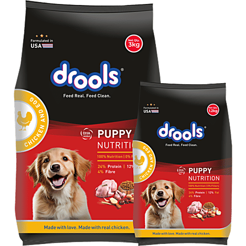 Drools Chicken & Egg Puppy Dog Dry Food, 3 kg (Get Free 1.2 Kg) Complete Balanced Diet