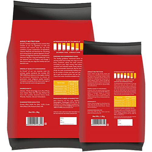 Drools Chicken & Egg Adult Dog Dry Food, 3 kg (Get Free 1.2 Kg) 100% Nutrition, A Complete & Balanced Diet