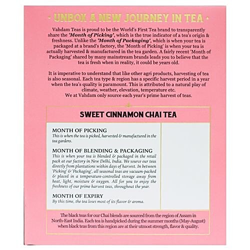 VAHDAM Sweet Cinnamon Masala Long Leaf Chai Tea - Pyramid Bags, 30 g (15 Bags x 2 g each) 