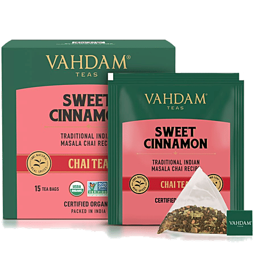 VAHDAM Sweet Cinnamon Masala Long Leaf Chai Tea - Pyramid Bags, 30 g (15 Bags x 2 g each) 