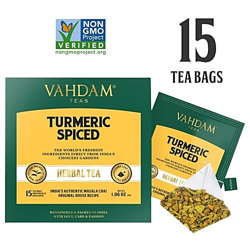 Buy VAHDAM Organic Turmeric Spiced Herbal Tea Bags Detox Tea Online