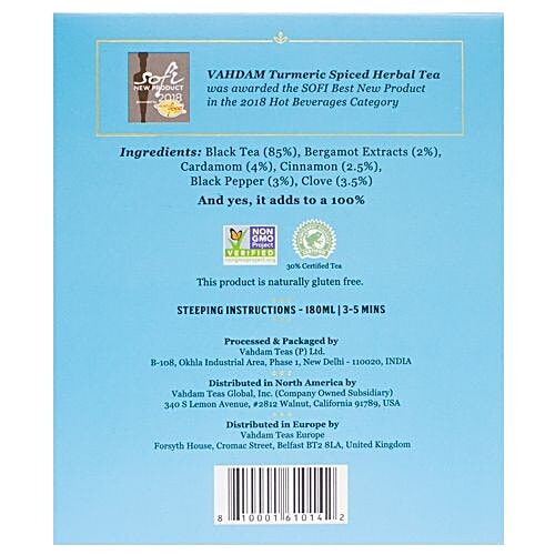 VAHDAM Organic Earl Grey Masala Long Leaf Chai Tea, 30 g (15 Pyramid Bags x 2 g each) 