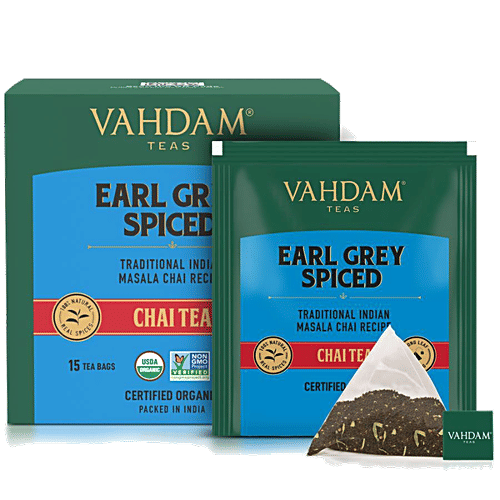 VAHDAM Organic Earl Grey Masala Long Leaf Chai Tea, 30 g (15 Pyramid Bags x 2 g each) 