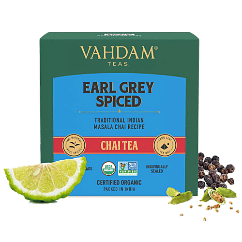 VAHDAM Organic Earl Grey Masala Long Leaf Chai Tea, 30 g (15 Pyramid Bags x 2 g each) 