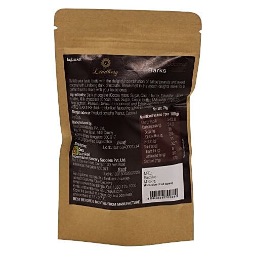 Lindberg Salted Peanut Coconut Barks - Snacking Chocolate, 75 g  Zero Trans Fat
