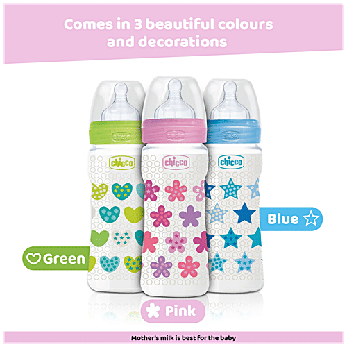 Chicco Well-being - Bipack Bottle, Silicone, Physio, Pink & Green, 250 ml (Set of 2) BPA Free