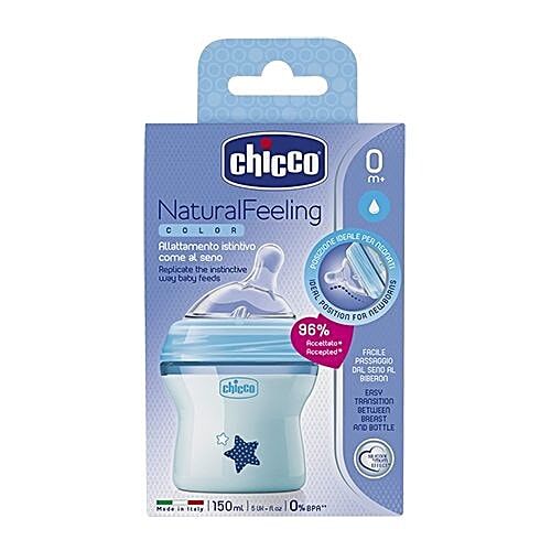 Chicco Feeding Bottle - Natural Feeling, Blue, 0m+, 150 ml  