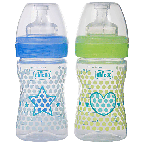 Buy Chicco Wellbeing Bipack Bottle, Silicone, Physio, Blue & Green
