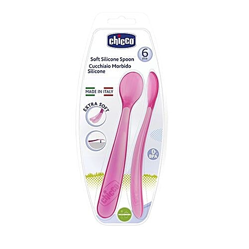 Chicco Soft Silicon Spoon - Pink, 6m+, 2 pcs  