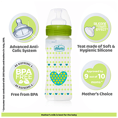 Chicco Baby Feeding Bottle Fast - Green, 4m+, 330 ml  