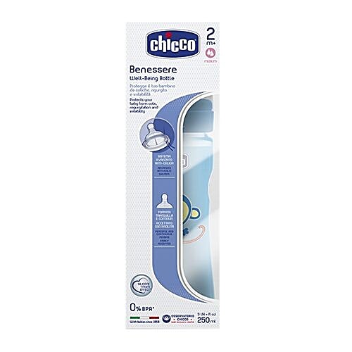 Chicco Baby Feeding Bottle Med - Blue, 2m+, 250 ml  
