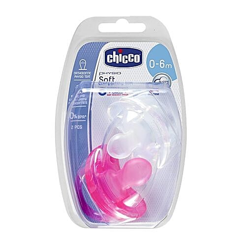 Chicco Baby Soother - Soft, Pink & White, 0-6m, 2 pcs  