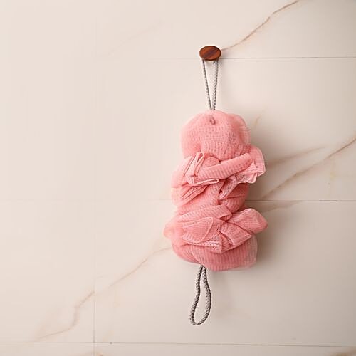 BB Home Loofah/Sponge Scrubber/Body Bath - Double Loop Hangable, Pink, BH-001 PNK, 1 pc  