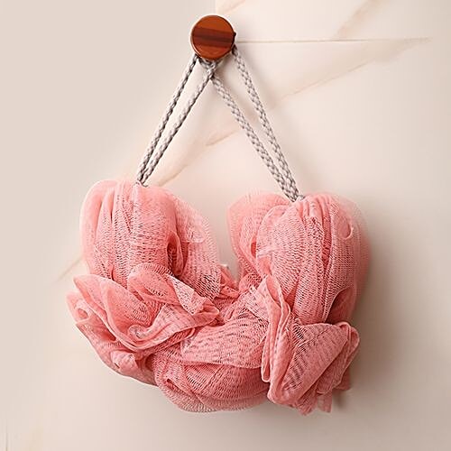 BB Home Loofah/Sponge Scrubber/Body Bath - Double Loop Hangable, Pink, BH-001 PNK, 1 pc  