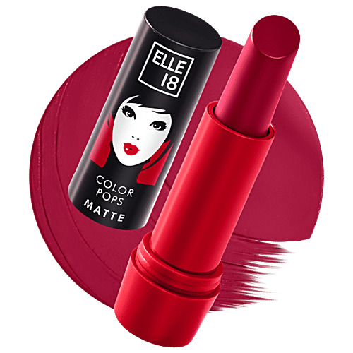 Elle 18 Color Pops Matte Lip Colour, 4.3 g R33 Code Red Smooth Texture, Moisturising, Shea Butter & Jojoba Oil, Even Application