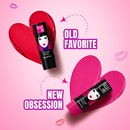 Elle 18 Color Pops Matte Lip Colour, 4.3 g R33 Code Red Smooth Texture, Moisturising, Shea Butter & Jojoba Oil, Even Application