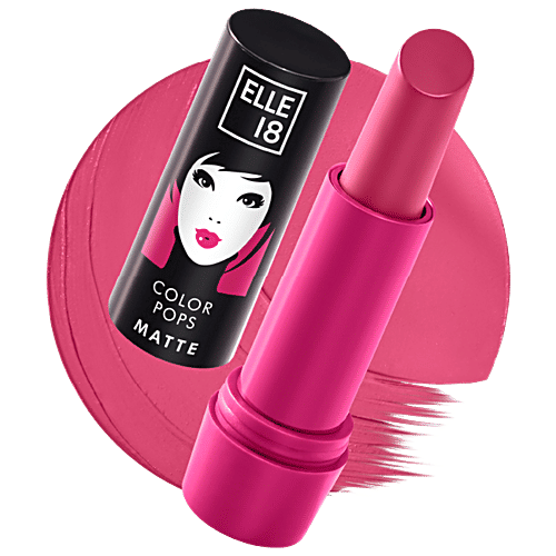 Elle 18 Color Pops Matte Lip Colour, 4.3 g P21 Pink Kiss Smooth Texture, Moisturising, Shea Butter & Jojoba Oil, Even Application